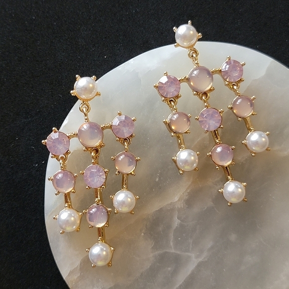 Chandelier Pearl Opalite Iridescent Drop Earrings - Picture 7 of 9